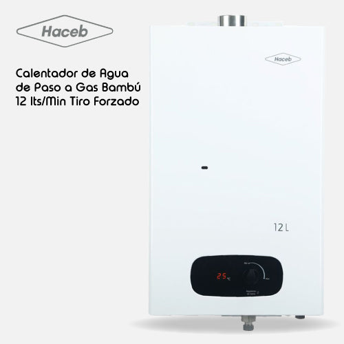 Calentador BAMBÚ HACEB de agua de paso a gas 12 L / min tiro forzado