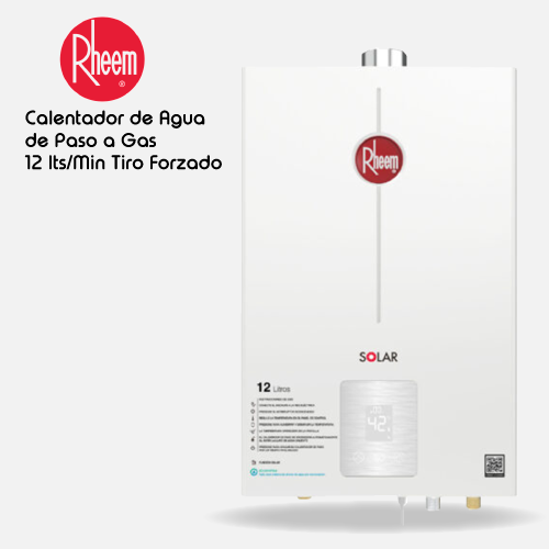 Calentador RHEEM de agua de paso a gas 12 L / min tiro forzado Digital