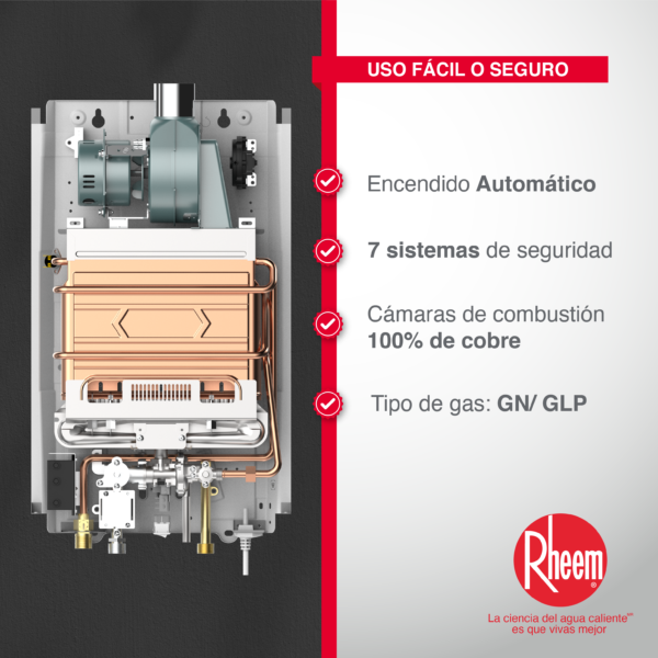 Calentador RHEEM de agua de paso a gas 10 L / min tiro forzado
