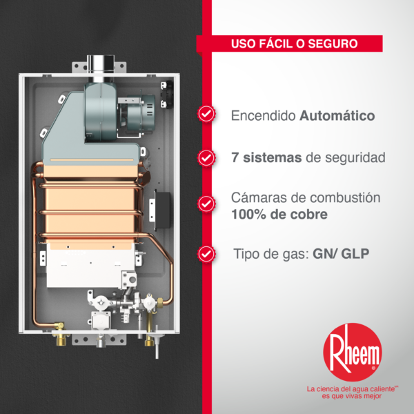 Calentador RHEEM de agua de paso a gas 12 L / min tiro forzado