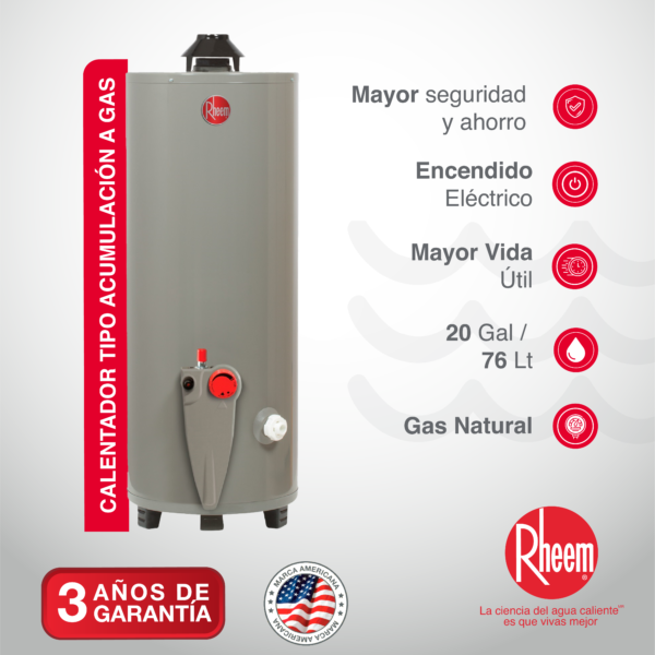 Calentador de agua RHEEM de acumulación a gas 20 galones