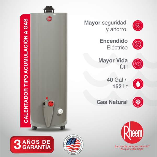 Calentador de agua RHEEM de acumulación a gas 40 galones