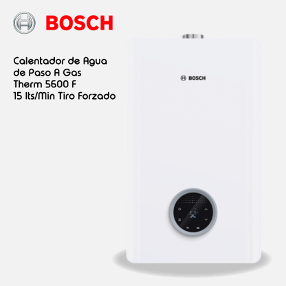 Calentador BOSCH de agua de paso a gas Therm 5600 F 15 L / min tiro forzado