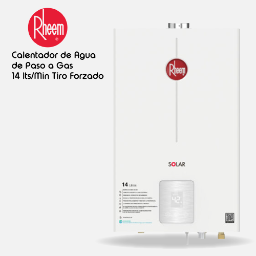 Calentador RHEEM de agua de paso a gas 14 L / min tiro forzado Digital