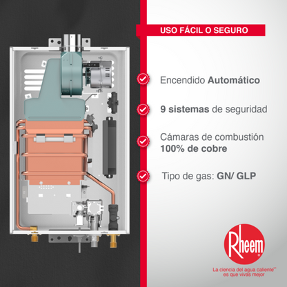 Calentador RHEEM de agua de paso a gas 10 L / min tiro forzado Digital