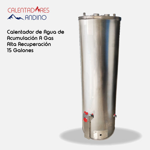 Calentador de agua de acumulación a gas alta recuperación de 15 galones acero inoxidable