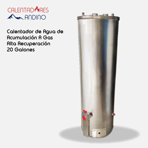 Calentador de agua de acumulación a gas alta recuperación de 20 galones acero inoxidable