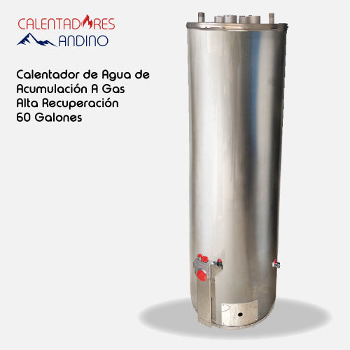 Calentador de agua de acumulación a gas alta recuperación de 60 galones acero inoxidable