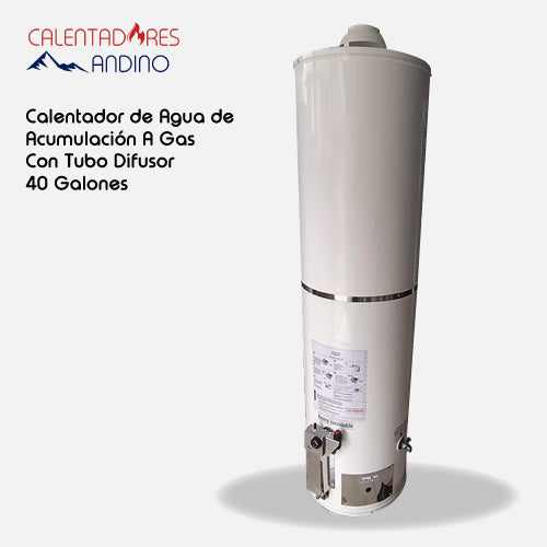 Calentador de agua de acumulación a gas con tubo difusor de 40 galones acero galvanizado