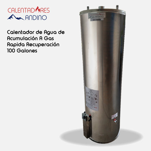 Calentador de agua de acumulación a gas rápida recuperación de 100 galones acero inoxidable