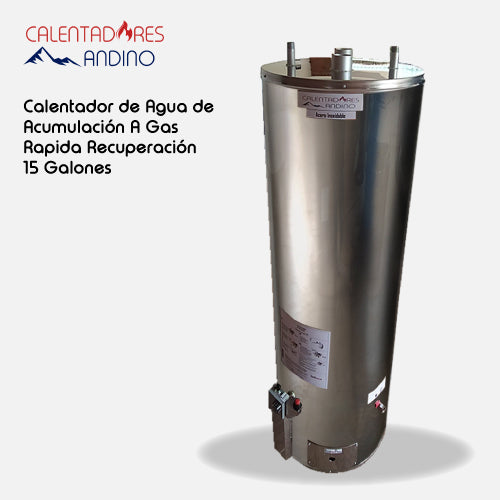 Calentador de agua de acumulación a gas rápida recuperación de 15 galones acero inoxidable